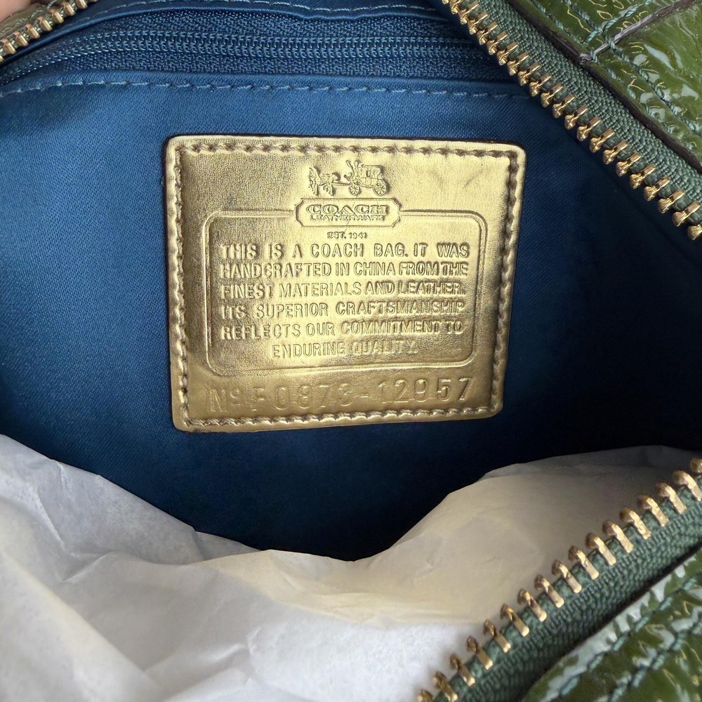 Coach Satchel Bag Womens Medium Green Patent Leather Chain Strap Gold Hardware - Picture 9 of 11